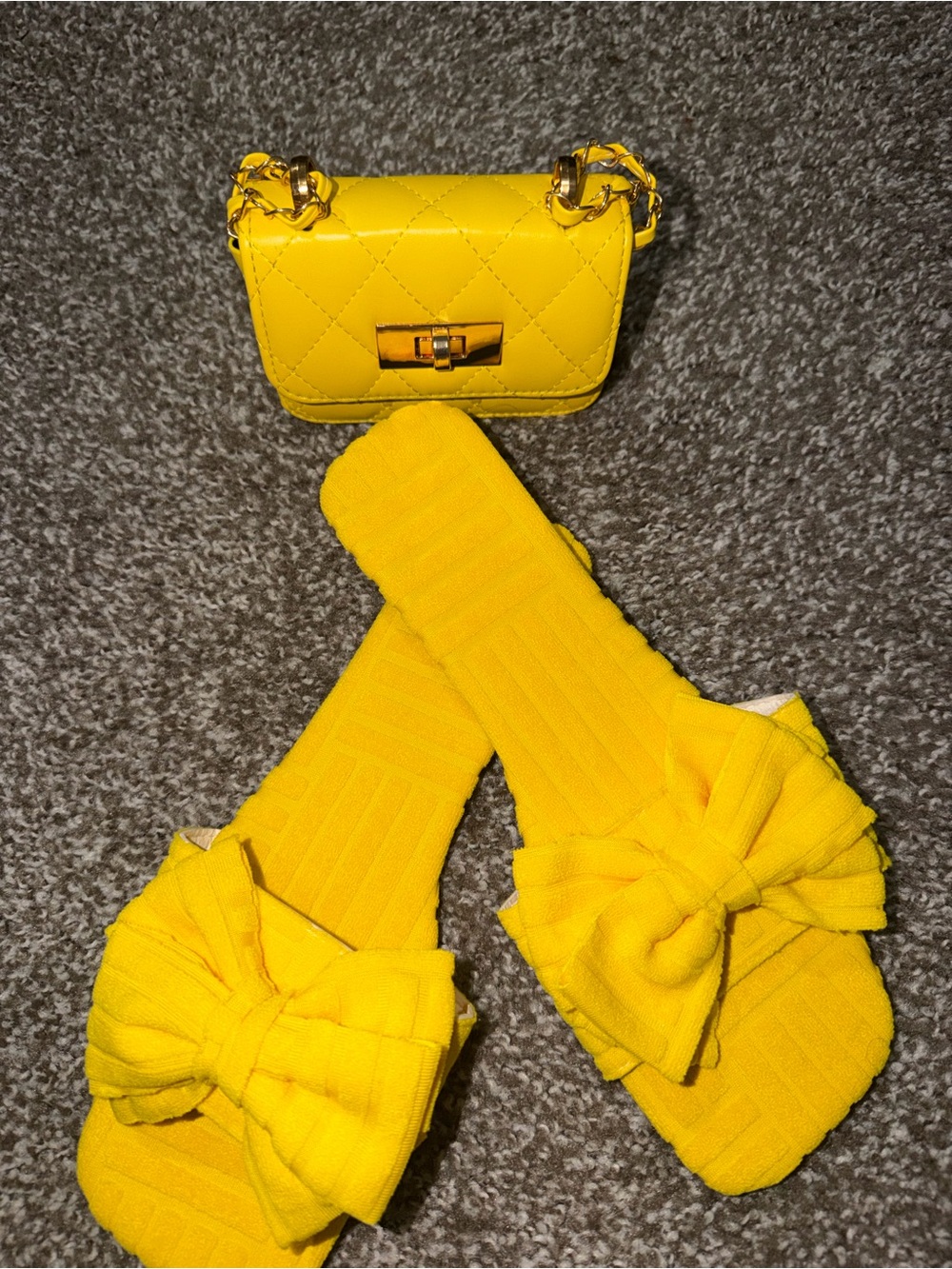 Yellow Crossbody Bag with Yellow Bow Slide Sandals